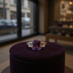 Amethyst & White Topaz Sterling Silver Ring – Size 8